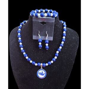 Zeta Phi Beta Jewelry Set Blue and white Necklace, Bracelet and Earrings